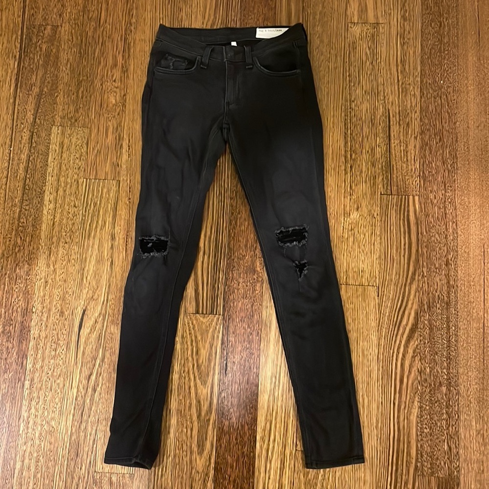 rag & bone Black Skinny Jeans with Knee Rips